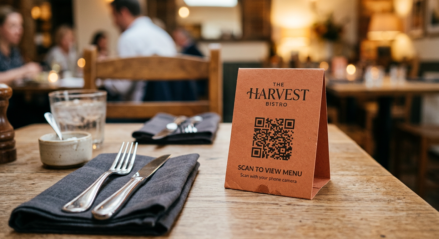 Sample QR code table card, the kind a guest scans to open the live menu.